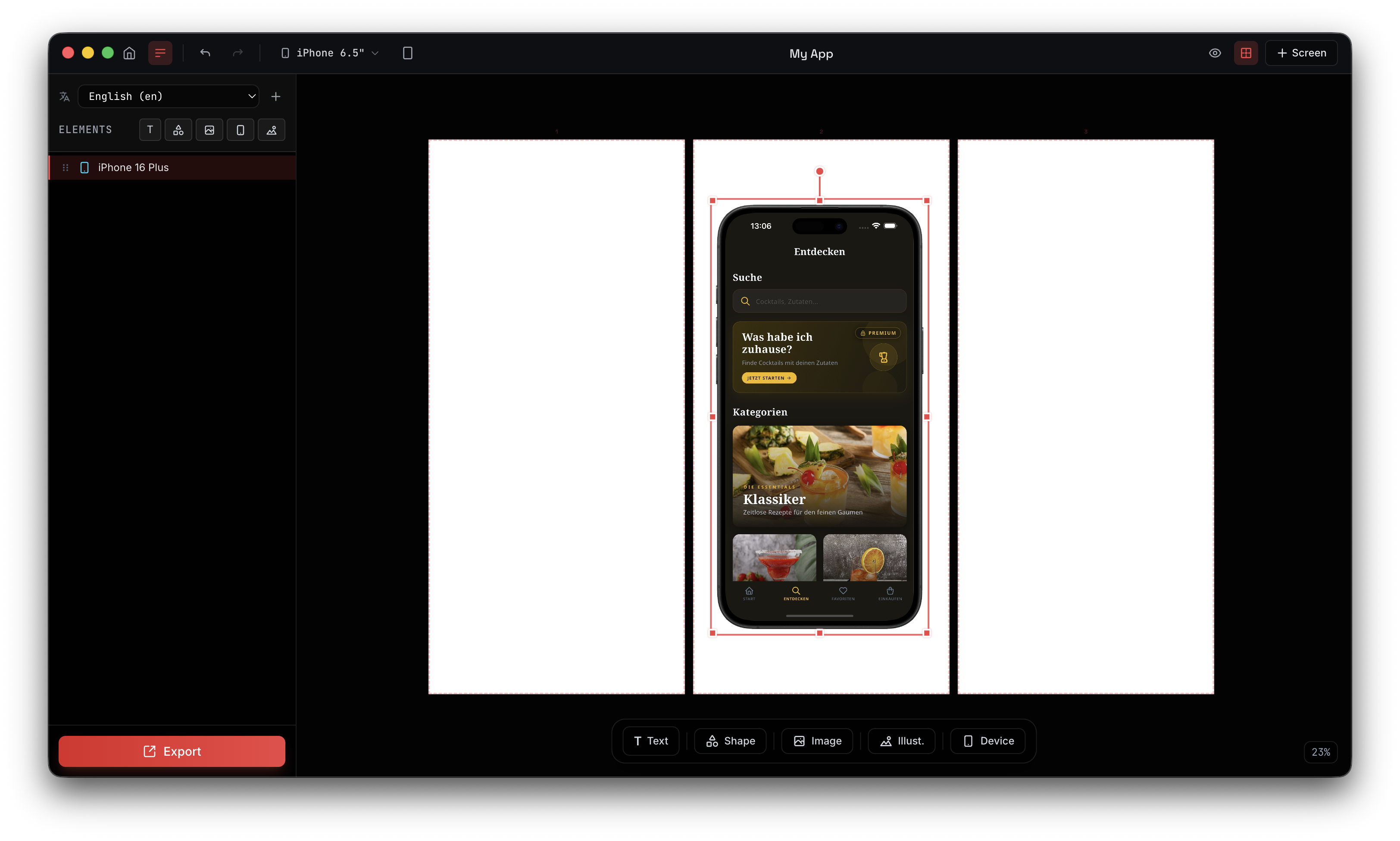 Device frame with screenshot inserted showing automatic masking